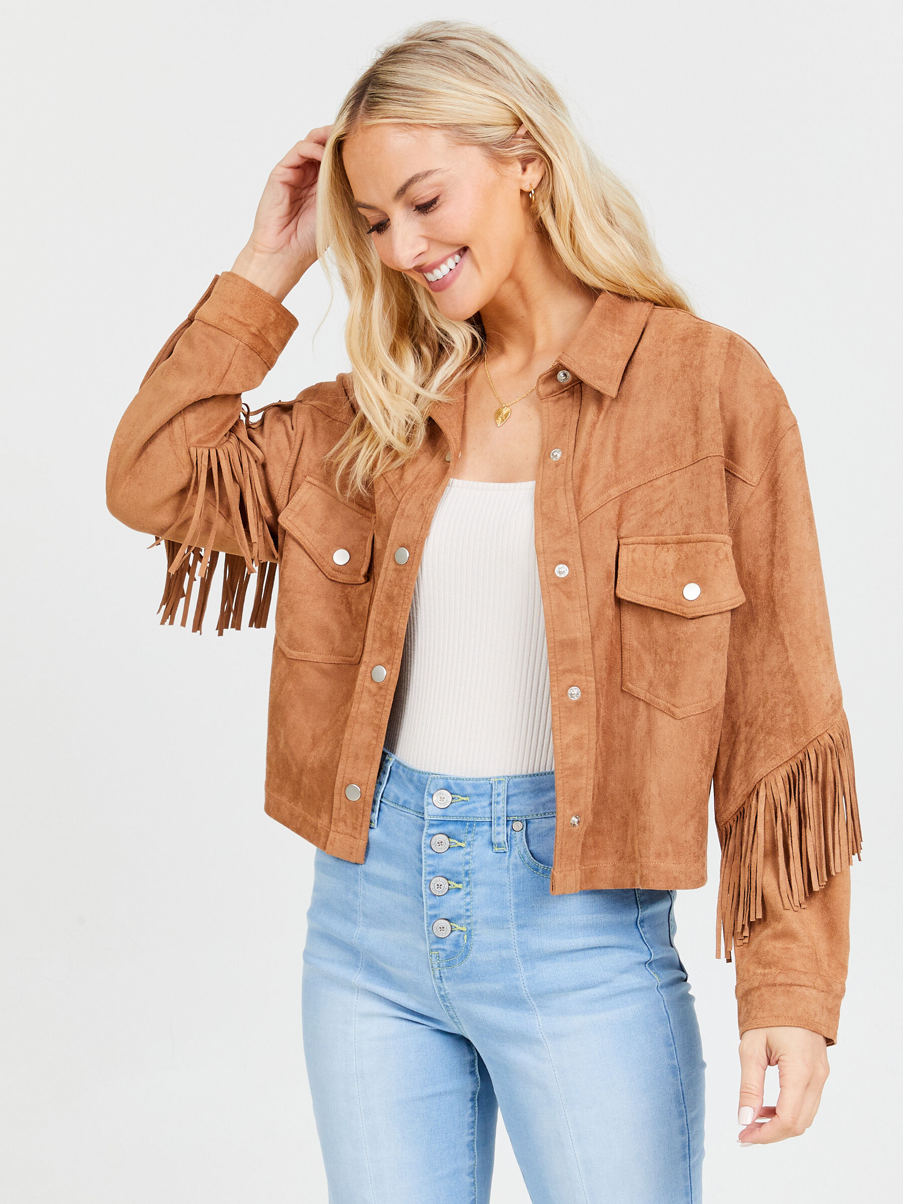 Suede Fringe Shacket | Altar'd State