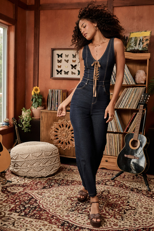 Jana Lace-Up Denim Jumpsuit - Altar'd State