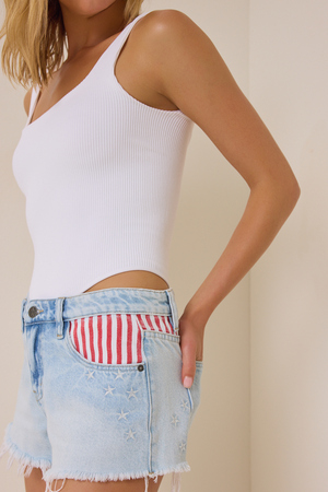 Nyssa Embroidered Denim Shorts - Altar'd State - 