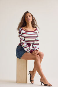 Navi Striped Off Shoulder Sweater Detail 4 - Altar'd State